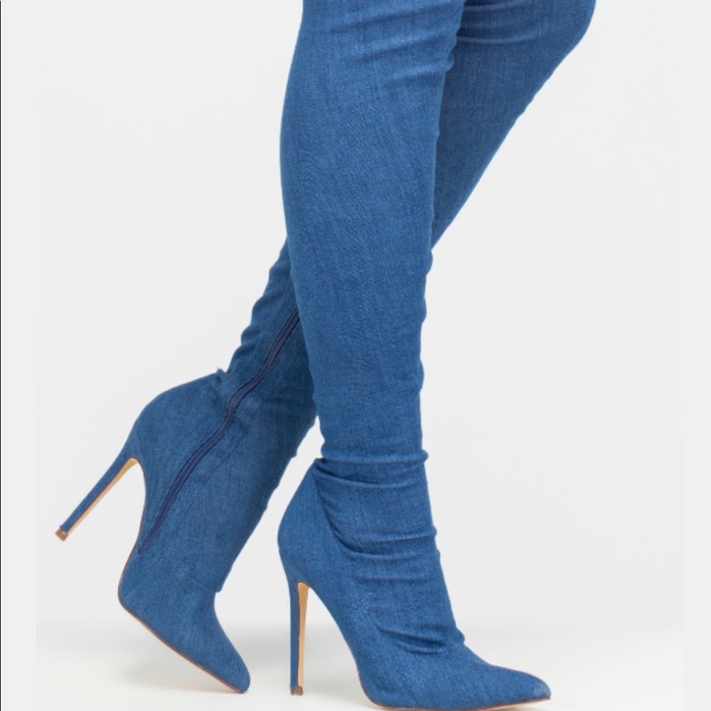 Over The Knee Denim Boots- Size 8